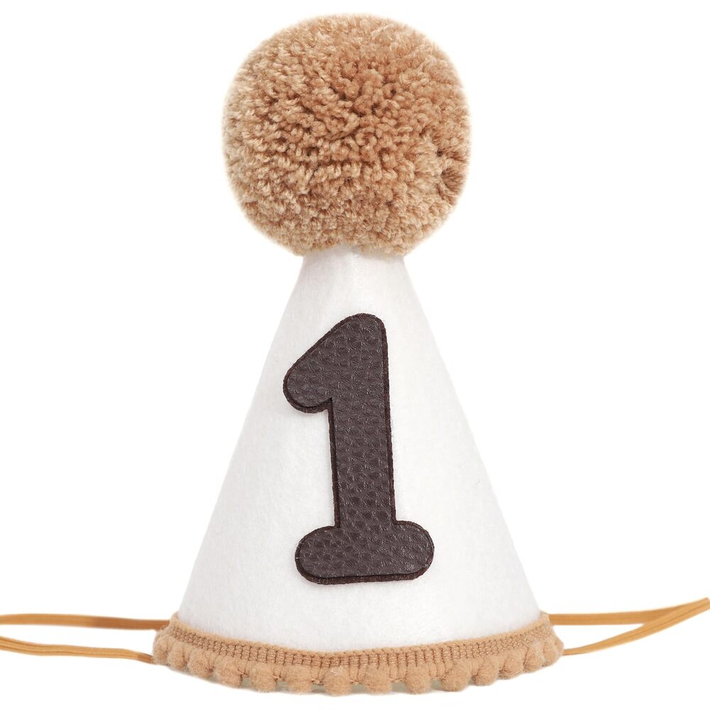 8055 Neutral 1st Birthday Party Hat - Simple First Cone Hat, One Birthday